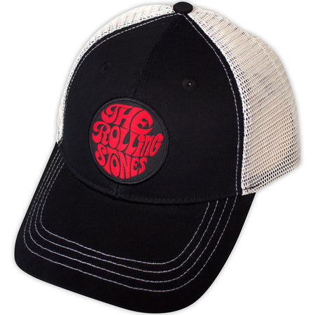 The Rolling Stones - 70s Logo Emblem - Black & Natural-OSFA Meshback Baseball Cap