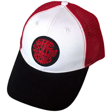 The Rolling Stones - 70s Logo Emblem - Black , Red, White-OSFA Meshback Baseball Cap