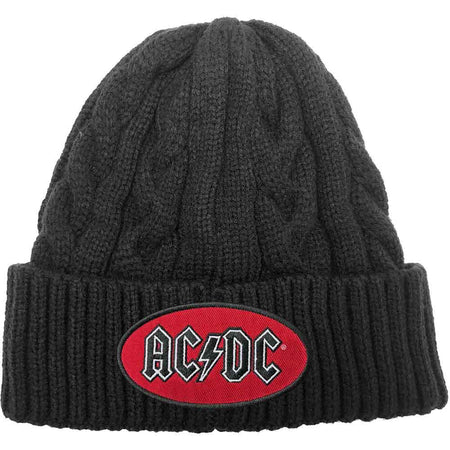 AC/DC - Oval Logo - Cable Knit - Black Ski Cap Beanie