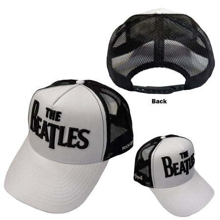 The Beatles - Drop T Logo & Apple  - Black & White OSFA Meshback Baseball  Cap
