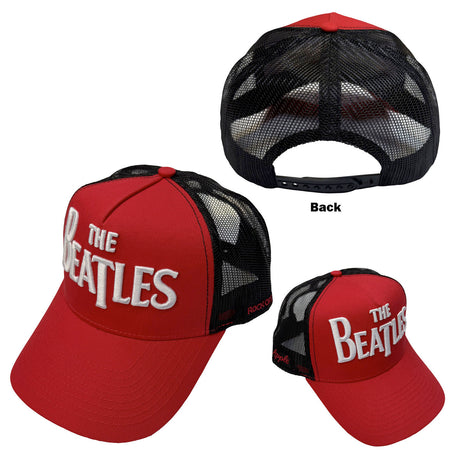 The Beatles - Drop T Logo & Apple  - Red & Black OSFA Meshback Baseball  Cap