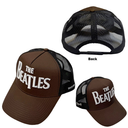 The Beatles - Drop T Logo & Apple  - Brown & Black OSFA Mesh back Baseball  Cap