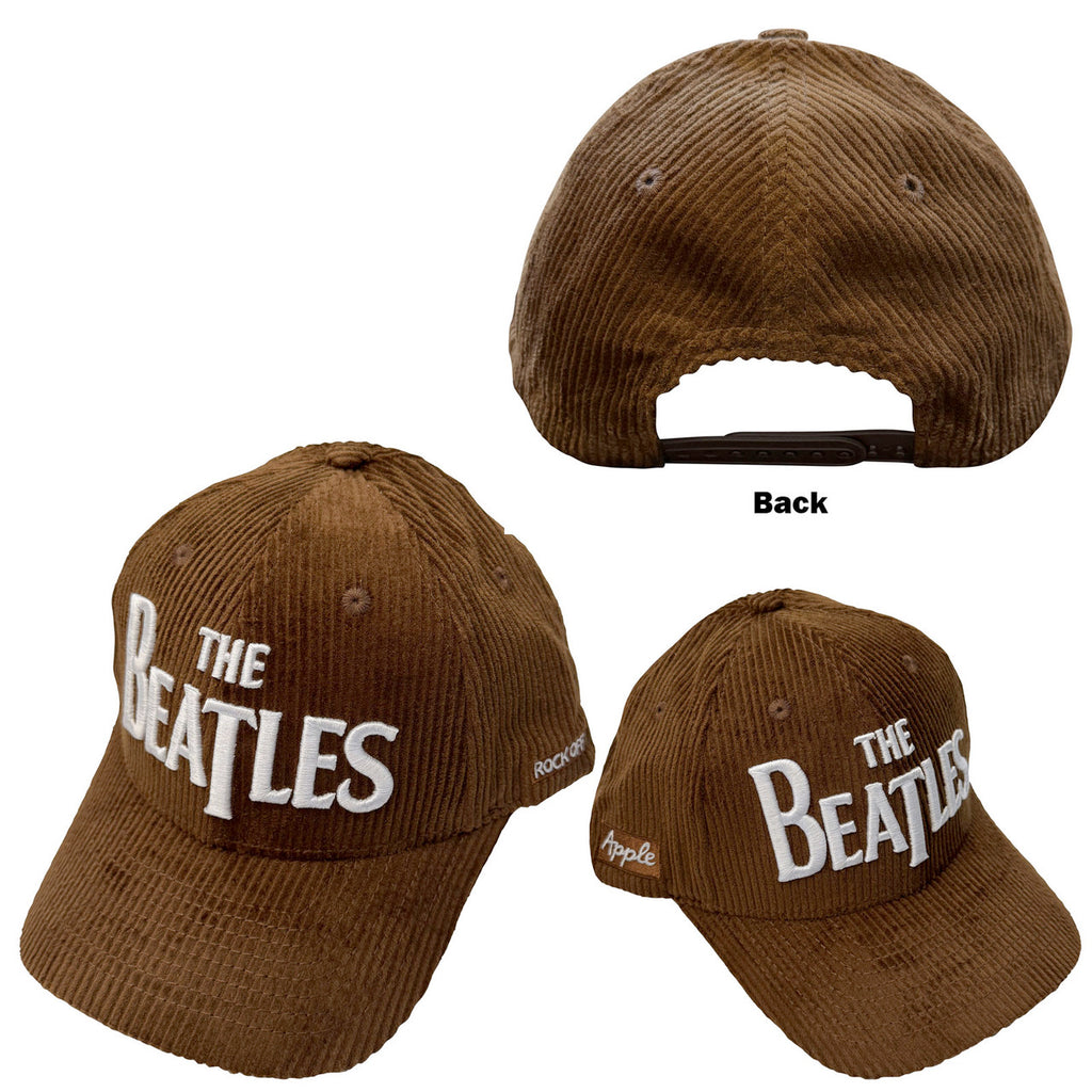 The Beatles - Drop T Logo & Apple  - Brown OSFA Corduroy Snapback Baseball  Cap