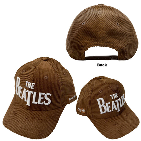 The Beatles - Drop T Logo & Apple  - Brown OSFA Corduroy Snapback Baseball  Cap
