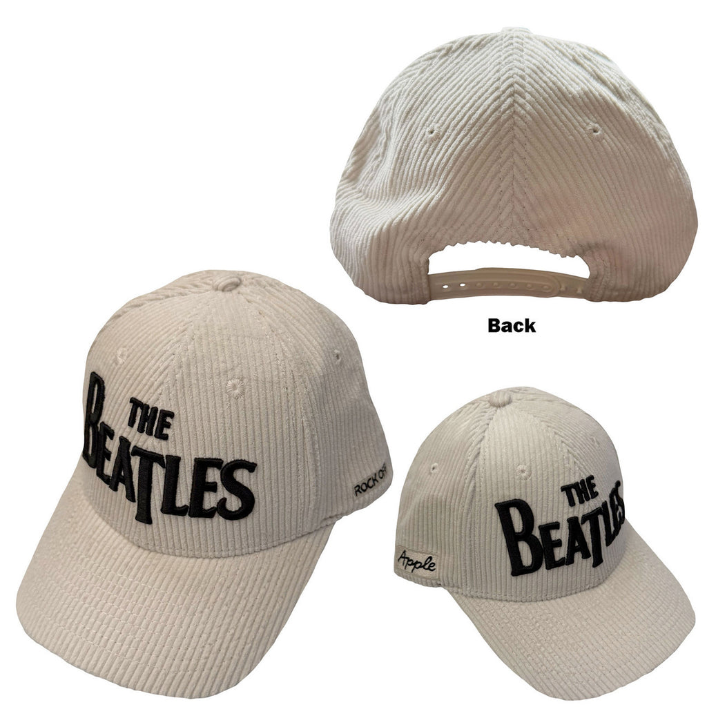 The Beatles - Drop T Logo & Apple  - Natural OSFA Corduroy Snapback Baseball  Cap