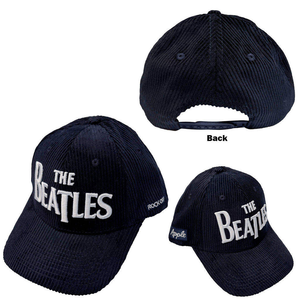 The Beatles - Drop T Logo & Apple  - Navy Blue OSFA Corduroy Snapback Baseball  Cap