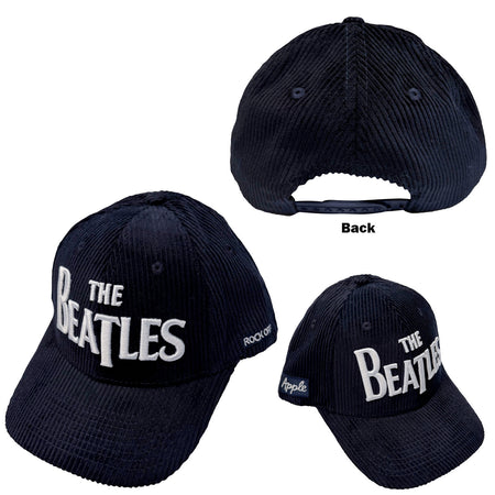The Beatles - Drop T Logo & Apple  - Navy Blue OSFA Corduroy Snapback Baseball  Cap