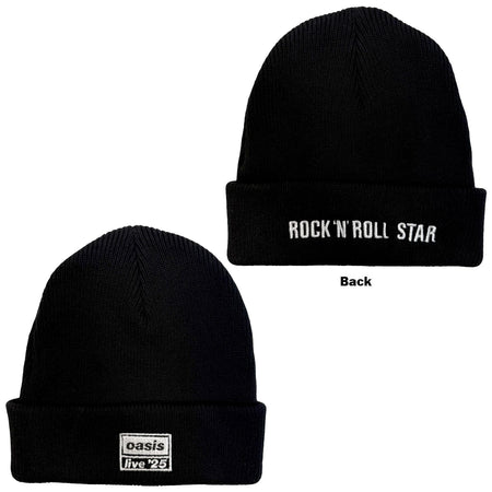 Oasis - Live '25  RnR Star-Embroidered Logo - Black OSFA Beanie Ski  Cap