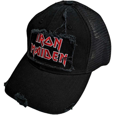Iron Maiden - Scuffed Logo - Black OSFA Mesh Back Trucker's Baseball Cap