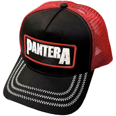 Pantera - B&W Patch - Black & Red-OSFA Meshback Baseball Cap