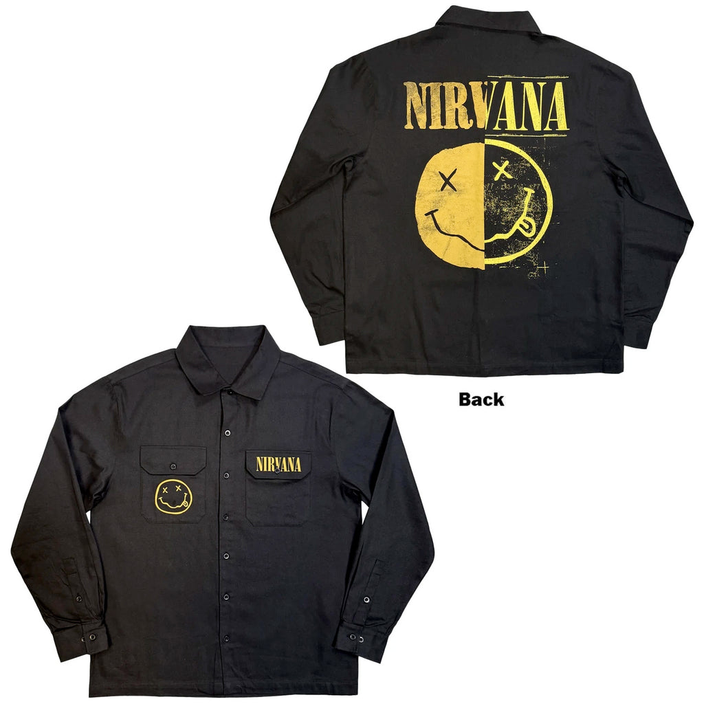 Nirvana - Logos Split - Casual Button Down Black Shirt
