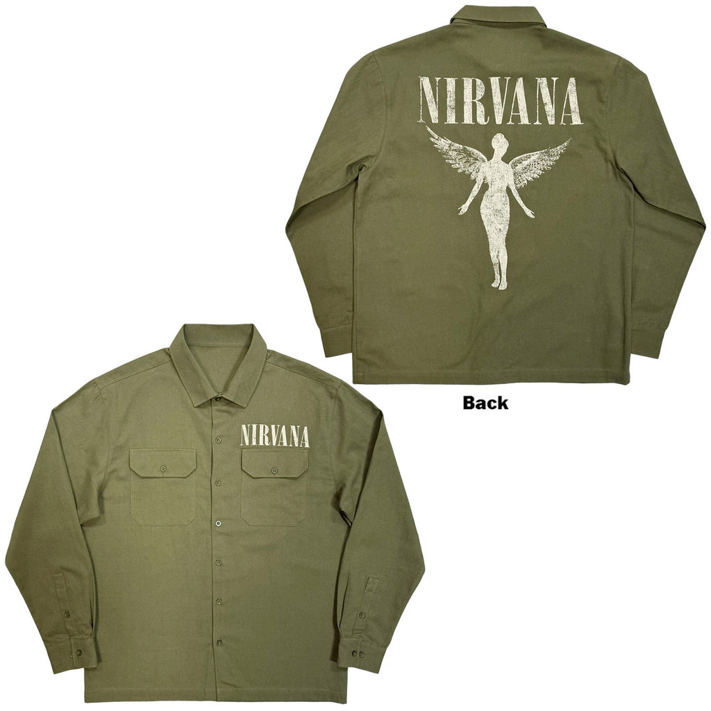 Nirvana - In Utero Logo - Casual Button Down Green Shirt