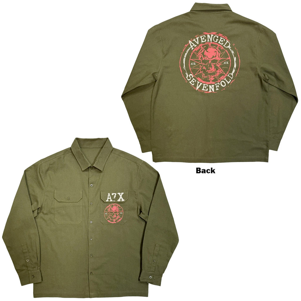 Avenged Sevenfold - Skull Emblem - Casual Button Down Green Shirt