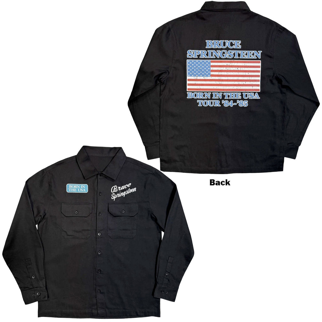 Bruce Springsteen - Born In The USA Flag - Casual Button Down Black Shirt