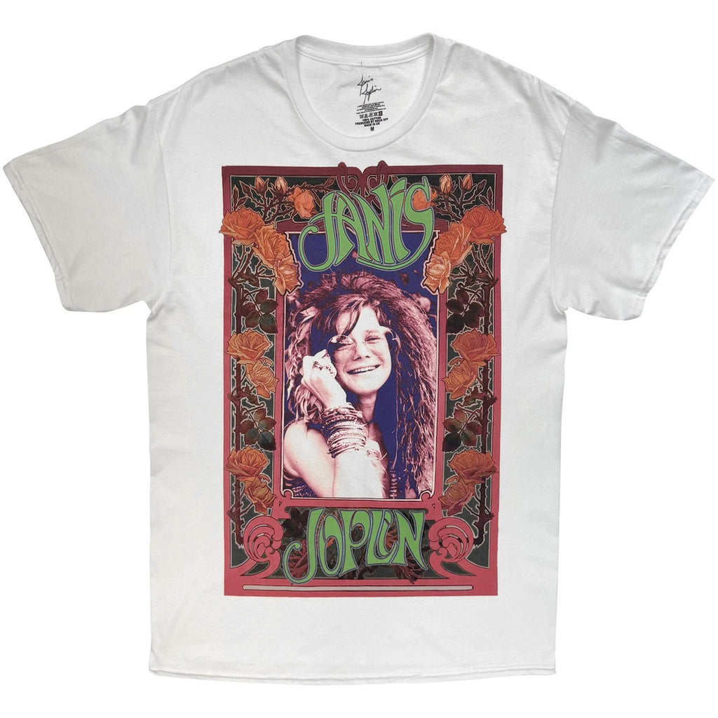 Janis Joplin - Rose Border - White t-shirt