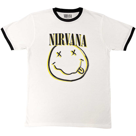 Nirvana - Kurt Cobain - Double Smiley - White Ringer t-shirt