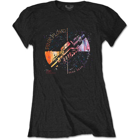 Pink Floyd - Machine Greeting Orange- Ladies Junior Black T-shirt