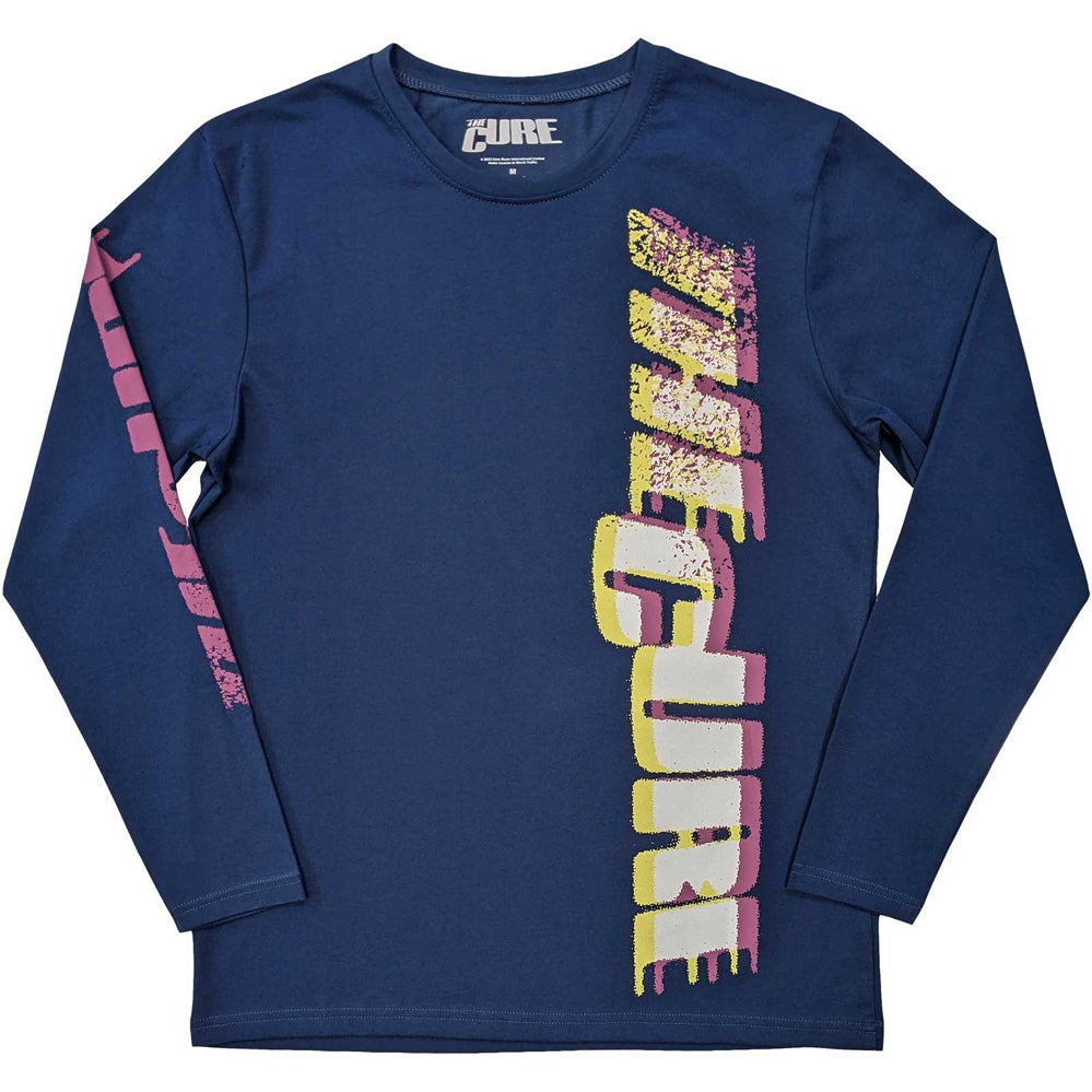 The Cure - Glitched Logo - Long Sleeve  Denim Blue t-shirt