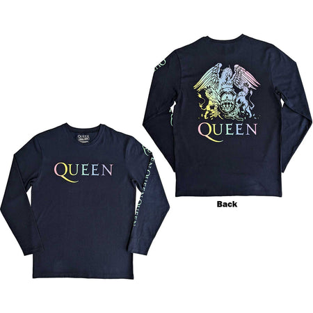 Queen - Rainbow Crest- Long Sleeve Denim Blue t-shirt