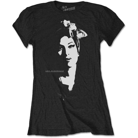 Amy Winehouse - Scarf Portrait - Ladies Junior Black T-shirt