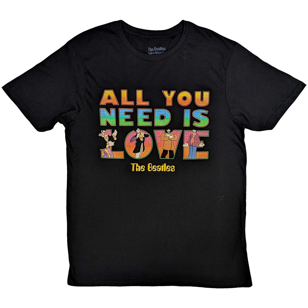 The Beatles -  Yellow Submarine All You Need Is Love Stacked - Black t-shirt