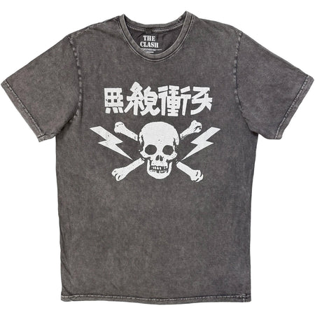 The Clash - Japan Text - Charcoal Grey Stone Wash  t-shirt