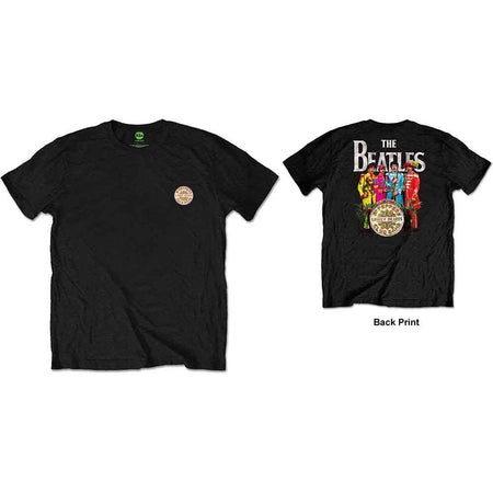 The Beatles -  Sgt Pepper Logo with LP Backprint - Black t-shirt