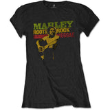 Bob Marley - Roots, Rock, Reggae - Ladies Junior Black T-shirt