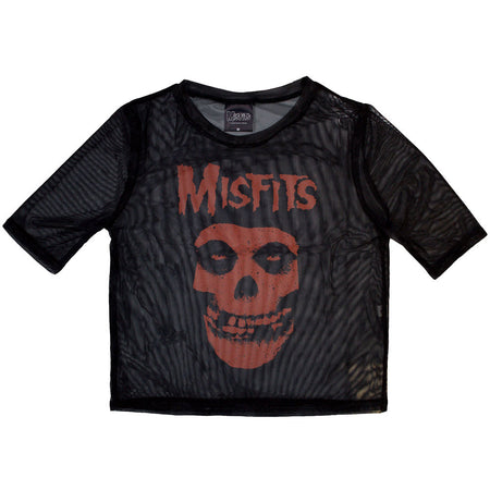 Misfits - Orange Logo & Skull - Ladies Black Mesh Crop Top t-shirt