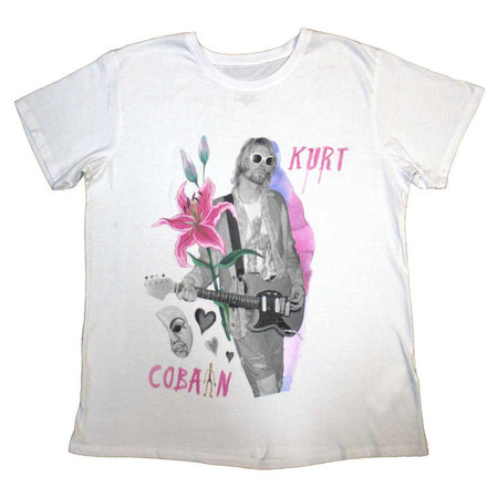 Nirvana - Kurt Cobain - Flower- White  t-shirt