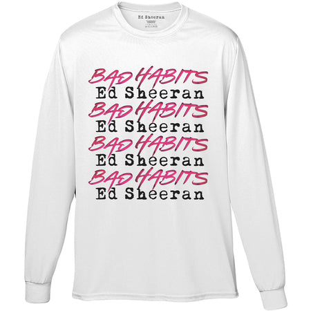 Ed Sheeran - Bad Habits Stack - Long Sleeve White T-shirt