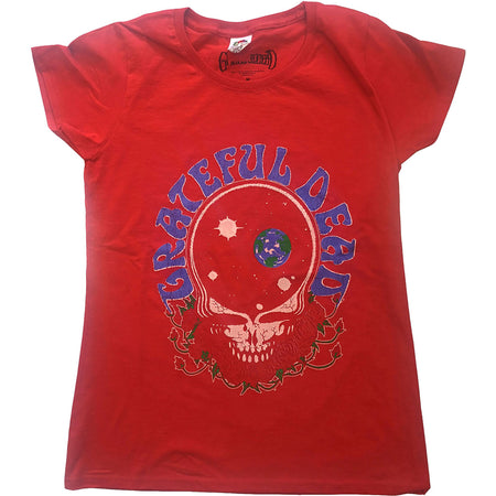 Grateful Dead - Steal Your Face & Logo - Ladies Red  T-shirt
