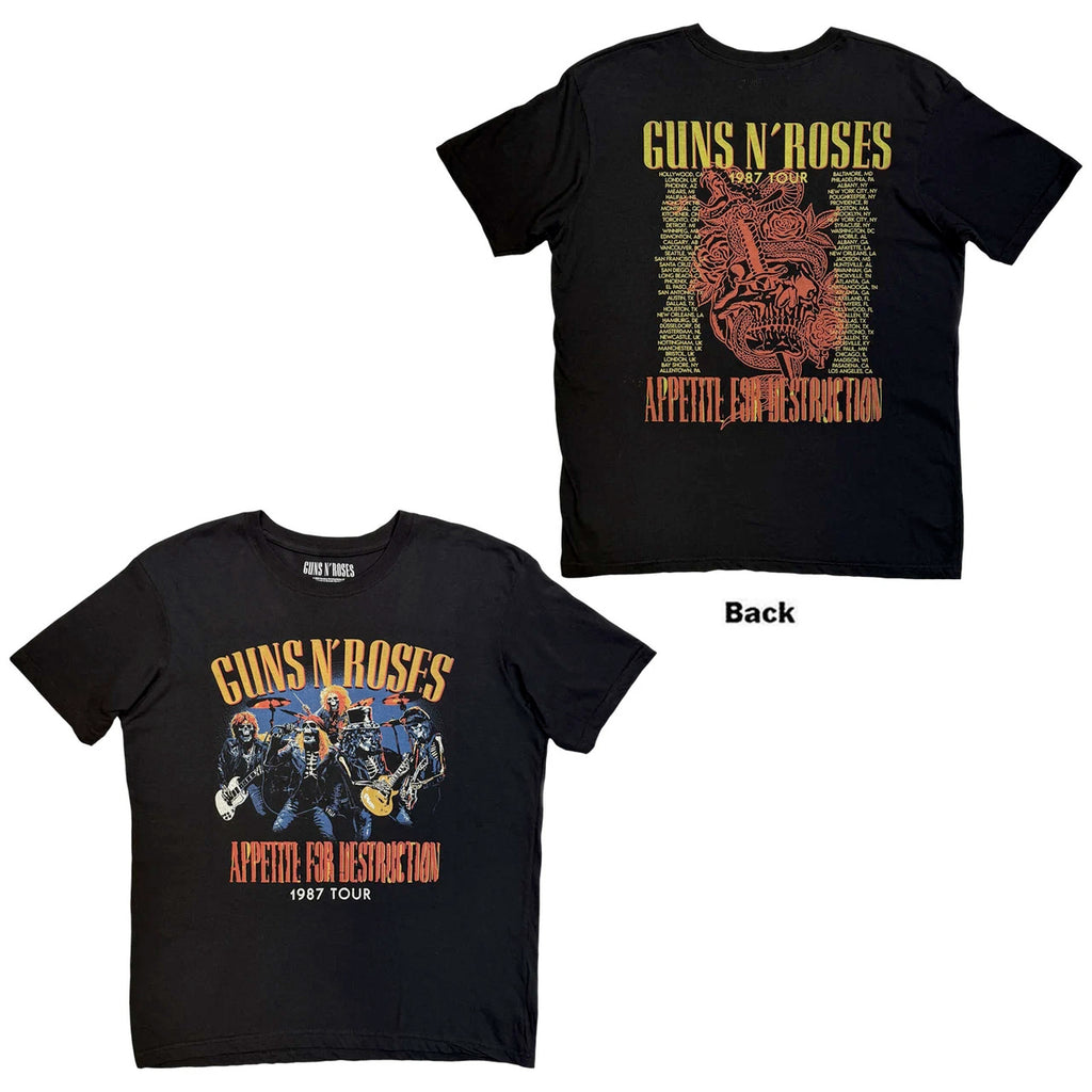 Guns N Roses - Skeleton 1987 Tour - Black  t-shirt