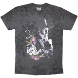 Willie Nelson - Floral - Dye Washed  Black T-shirt