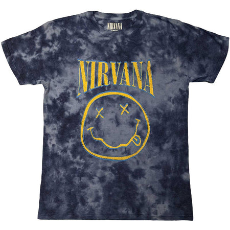 Nirvana - Kurt Cobain - Smiley Blue Stroke - Dye Wash Blue t-shirt