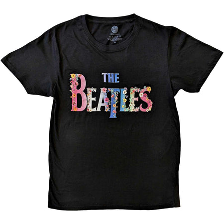 The Beatles - Floral Logo - Black T-shirt