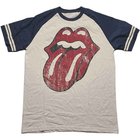 The Rolling Stones - Lick - Distressed Tongue - Natural & Navy Blue Raglan t-shirt