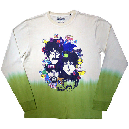 The Beatles - Yellow Submarine Heads Collage - Long Sleeve  Dye Wash t-shirt