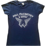 Paul McCartney - Wings Logo - Ladies Junior Navy Blue T-shirt
