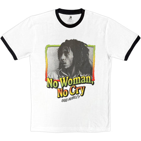 Bob Marley - No Woman No Cry - White Ringer  t-shirt