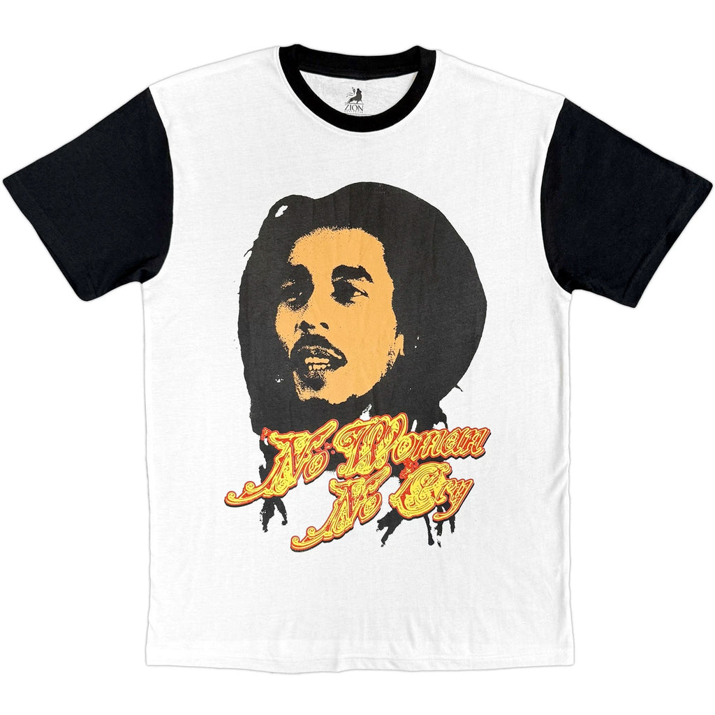 Bob Marley - No Woman No Cry - White & Black Raglan Baseball Jersey  t-shirt
