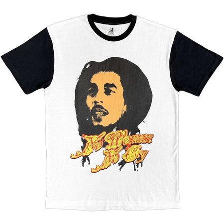Bob Marley - No Woman No Cry - White & Black Raglan Baseball Jersey  t-shirt