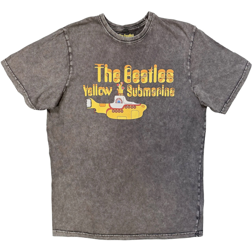 The Beatles - Logo and Sub - Charcoal Grey Stone Wash  t-shirt