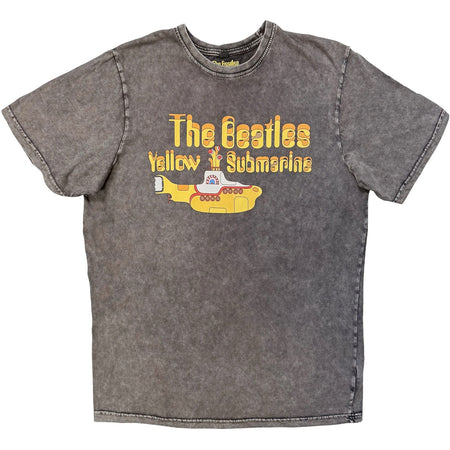 The Beatles - Logo and Sub - Charcoal Grey Stone Wash  t-shirt