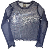 Michael Jackson - Blurred - Blue Ladies Long Sleeve Mesh  Crop Top t-shirt