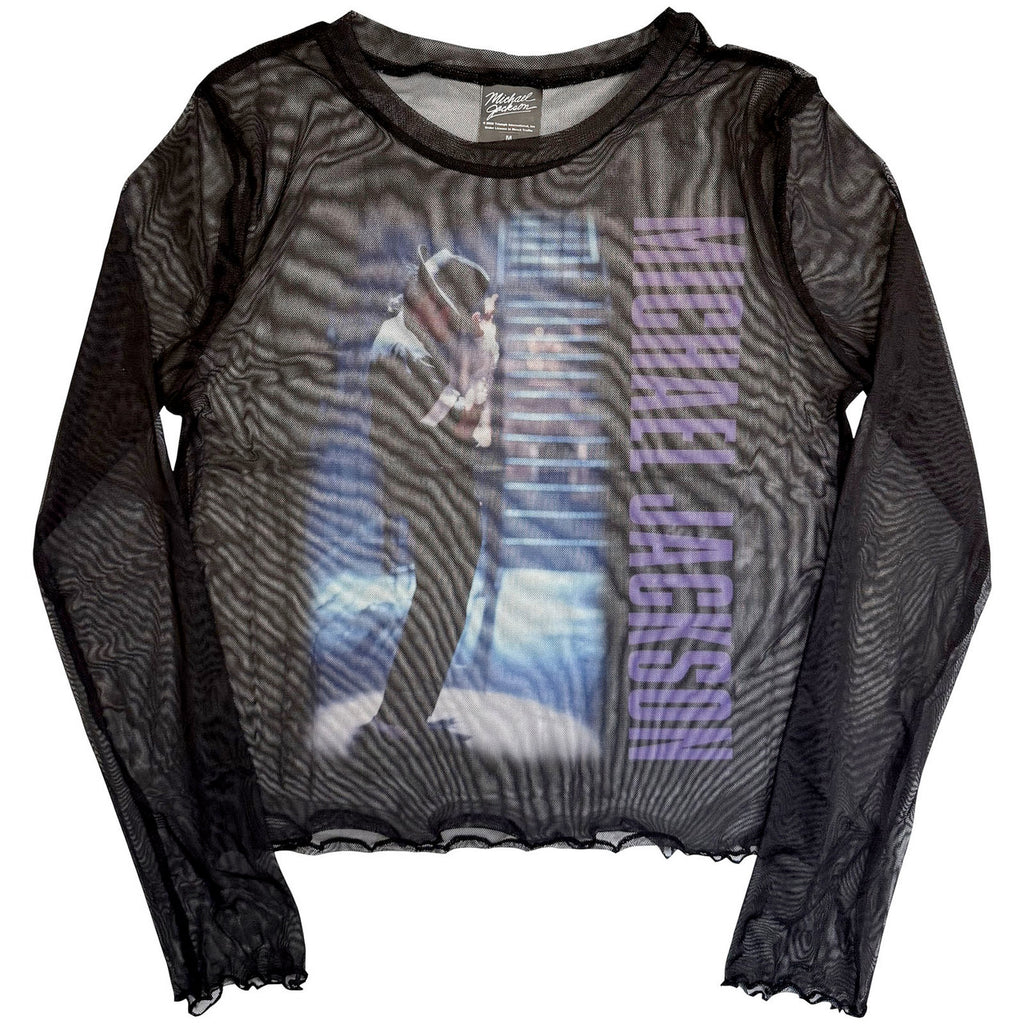 Michael Jackson - Beat It - Black Ladies Long Sleeve Mesh  Crop Top t-shirt