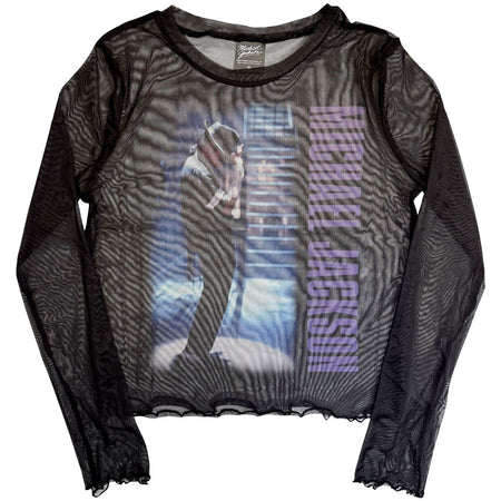 Michael Jackson - Beat It - Black Ladies Long Sleeve Mesh  Crop Top t-shirt