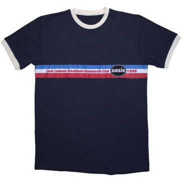 Oasis - 1996 Tour Horizontal Stripes Ringer-Navy Blue t-shirt