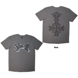 Ghost - Chrome Logo & Crucifix Outline - Charcoal Grey  T-shirt