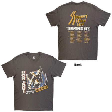 Bon Jovi - Slippery When Wet Tour  86-87 - Charcoal Grey t-shirt